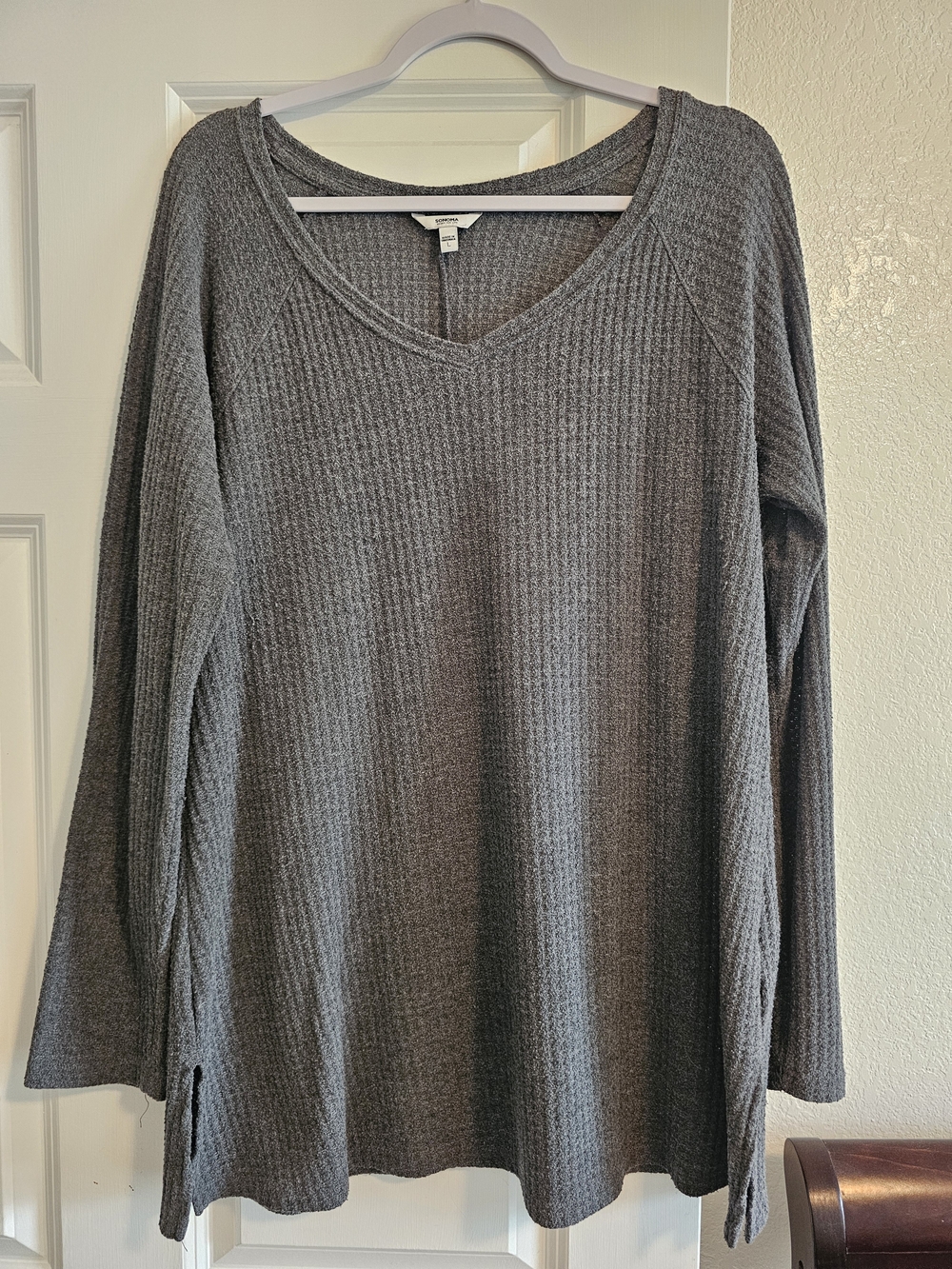 Sonoma Gray Waffle-Knit V-Neck Pullover